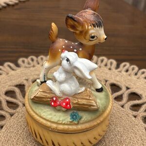 Vintage Deer and Rabbit Figurine Music Box